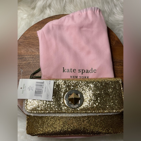 KATE SPADE Gold Sparkler Crossbody/Clutch w/Storybook Lining - Picture 9 of 11